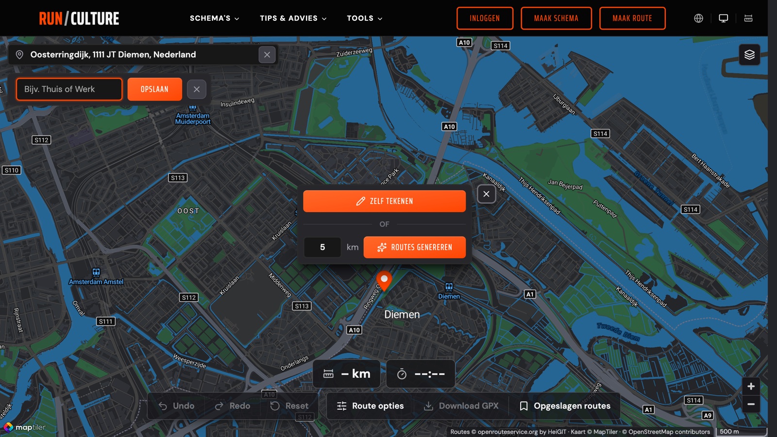 Starting point chosen: draw yourself or generate routes